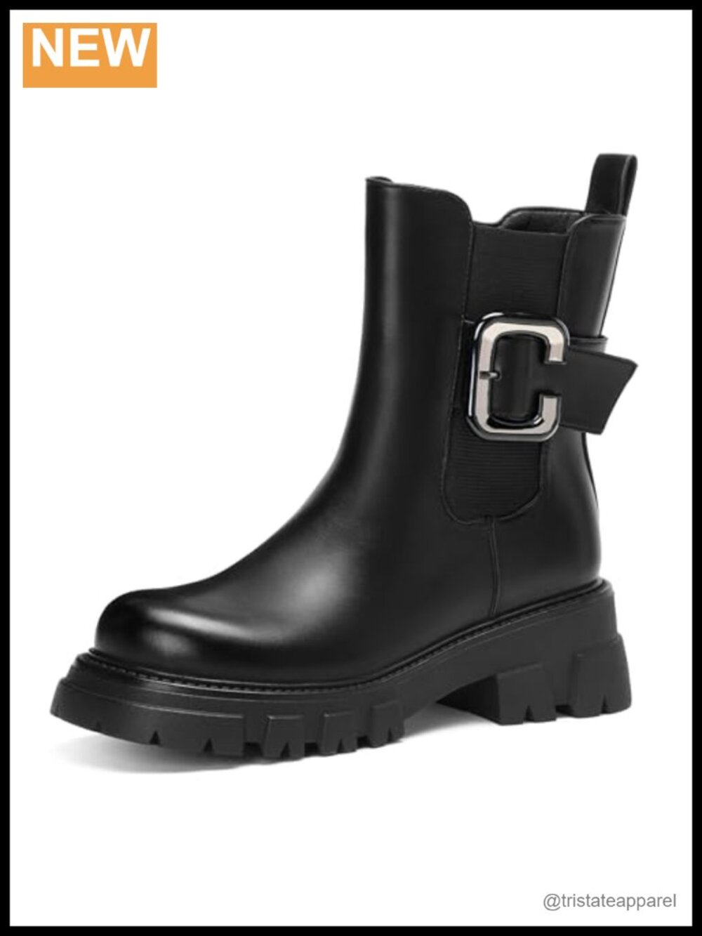 Women's Chunky Lug Sole Chelsea Boots, Short Ankle Boots with Zipper,